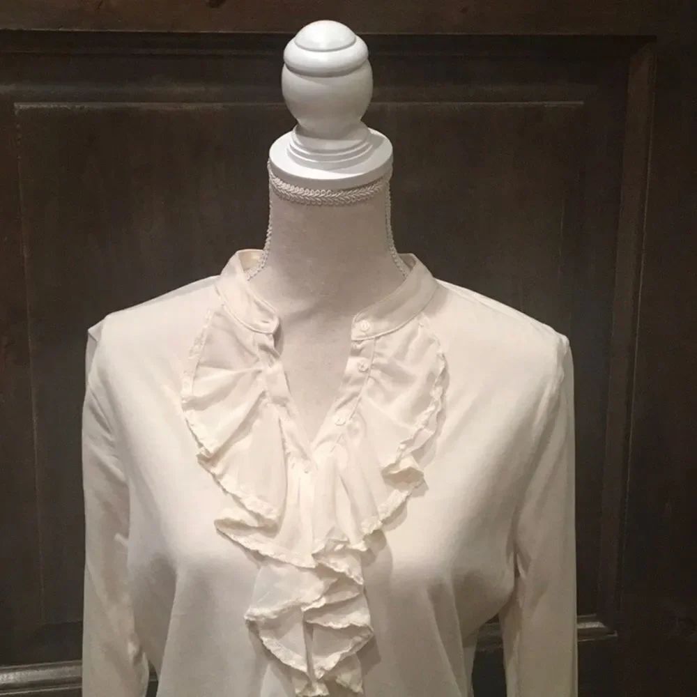 Chaps Cream Color Ruffled Knit Top - Picture 2 of 5